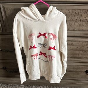 Abercrombie White Hoodie with Red and Pink Bow Design